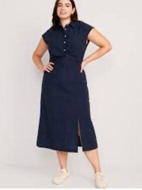Old Navy Navy Twist-Waist Midi Shirt Dress